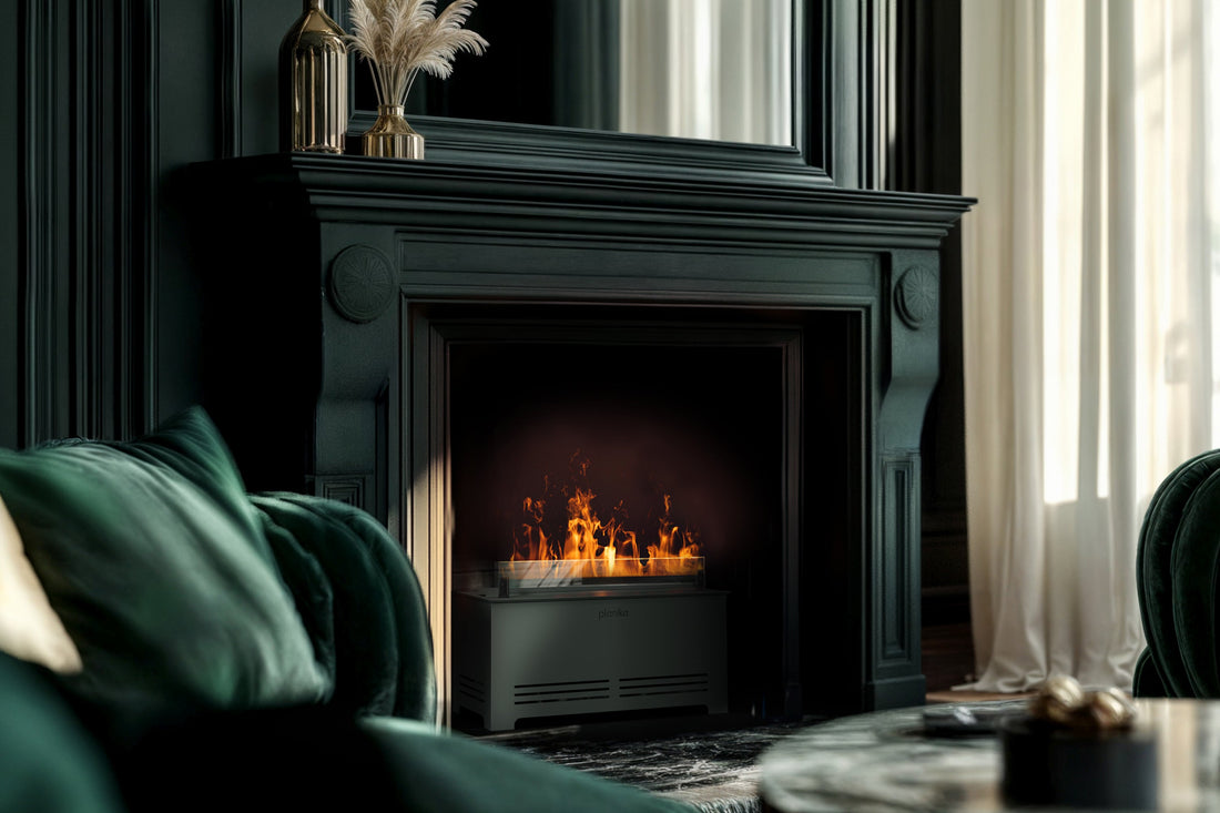 Water vapor fireplace with cold flame in a fireplace portal