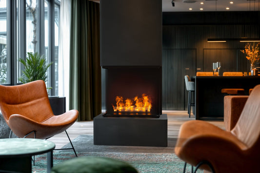 Aura water vapour ventless fireplace in a living room