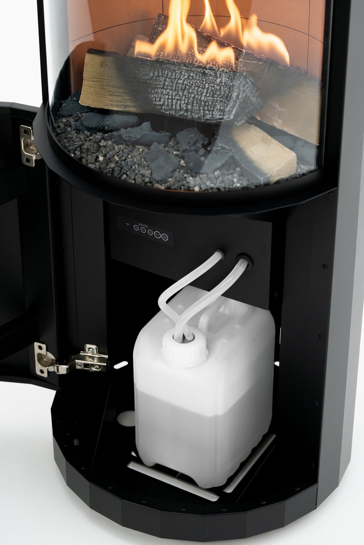 Cozo FLOGS – Easy Refilling System: 5-litre tank connected inside the base, fire burning above
