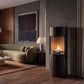 Cozo FLOGS in a living room with a dark plaster wall and garden view – interior visualisation