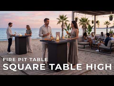 The Ultimate Fire Pit Table for Bars, Drinks and Outdoor Gatherings - Planika Square Table High
